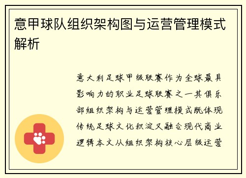 意甲球队组织架构图与运营管理模式解析